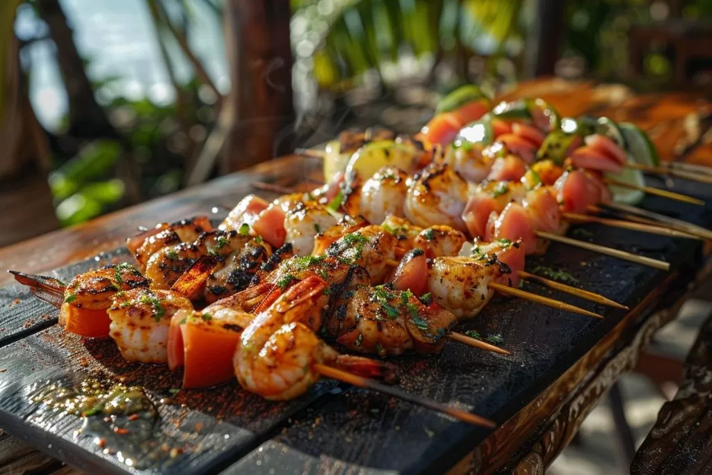 Brochettes de fruits de mer : grillées à la perfection, un avant-goût des Caraïbes