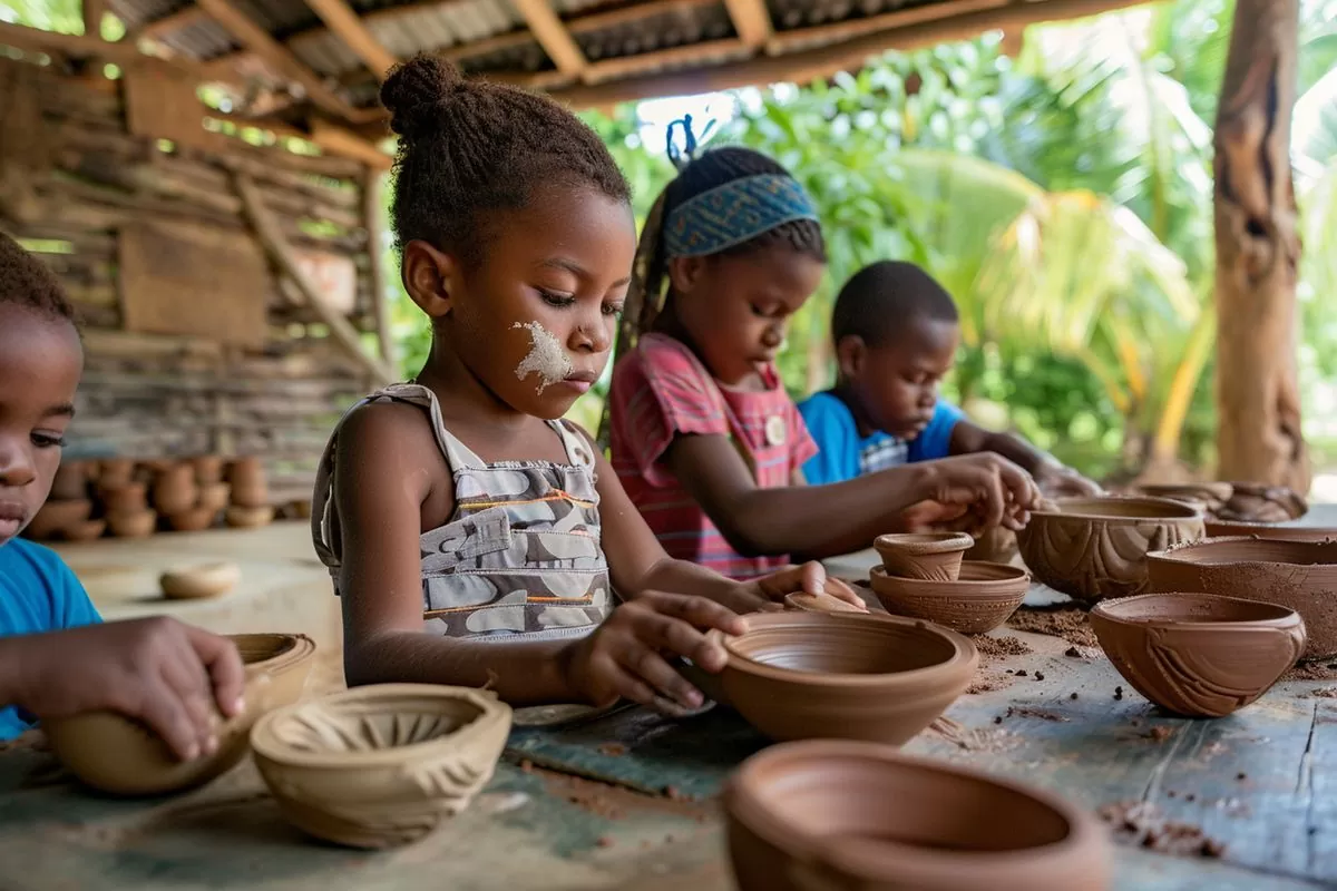 Participate in pottery and basketry workshops with the children in Martinique.