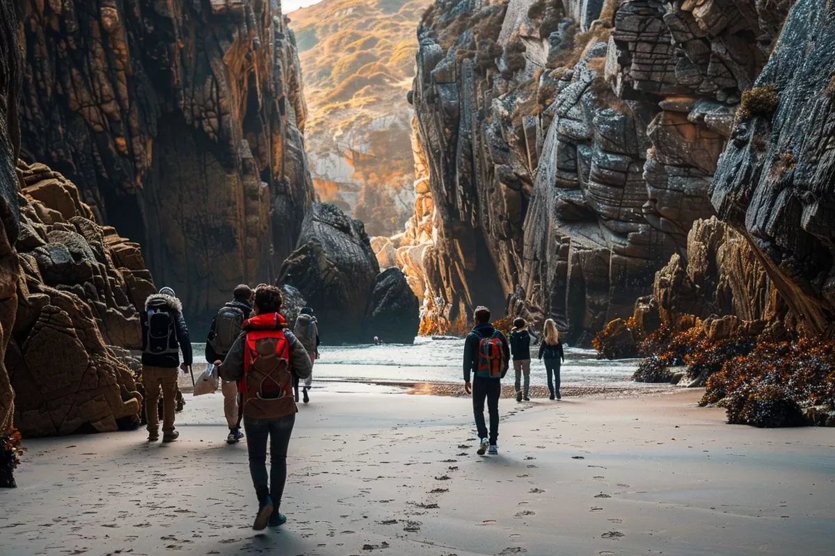 Tourists admiring the unique natural beauty of the tombolo.